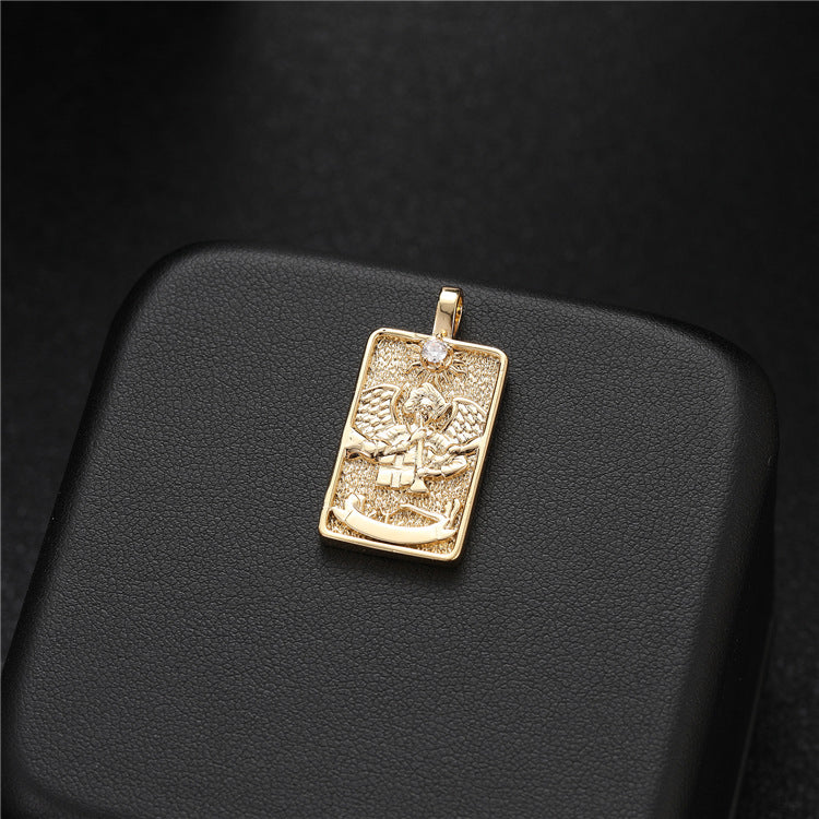 2 Tiny Sun Star King God Rectangle Tarot Piece Charm Pendant Rhinestone Embellished 14K GF