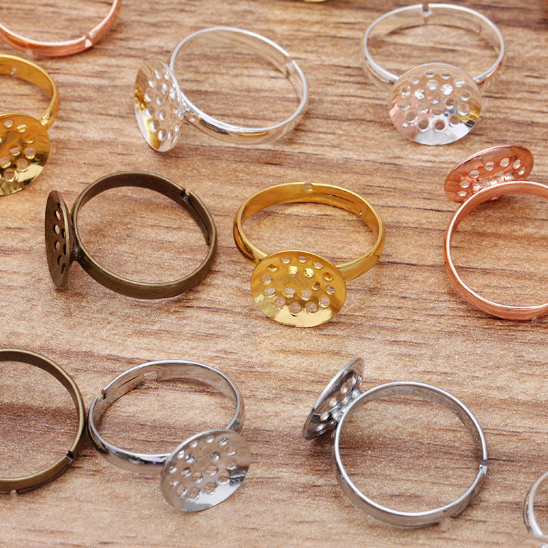 200 Hollow Pad Openable Circle Ring 18KGP 12mm Round Cabochon Blank Base Gemstone Setting