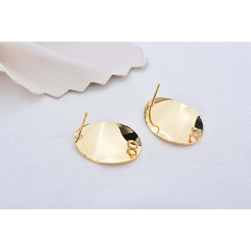 20 Glossy Oval Stud Earrings with Loop 14K GF Earing