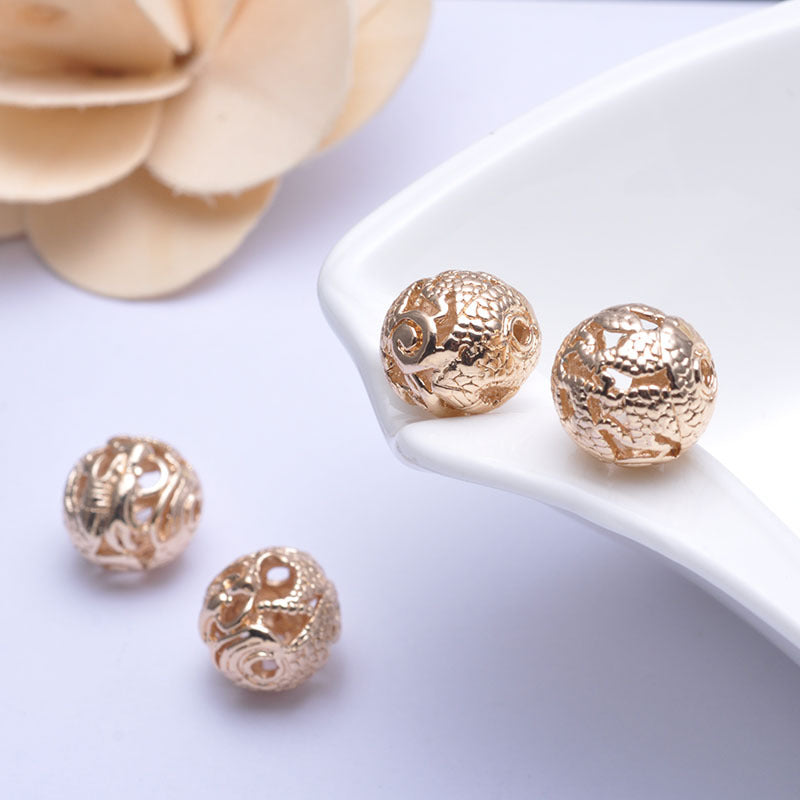 20 perles de Dragon rondes creuses 14K GF, breloque en cuivre, entretoise de perles