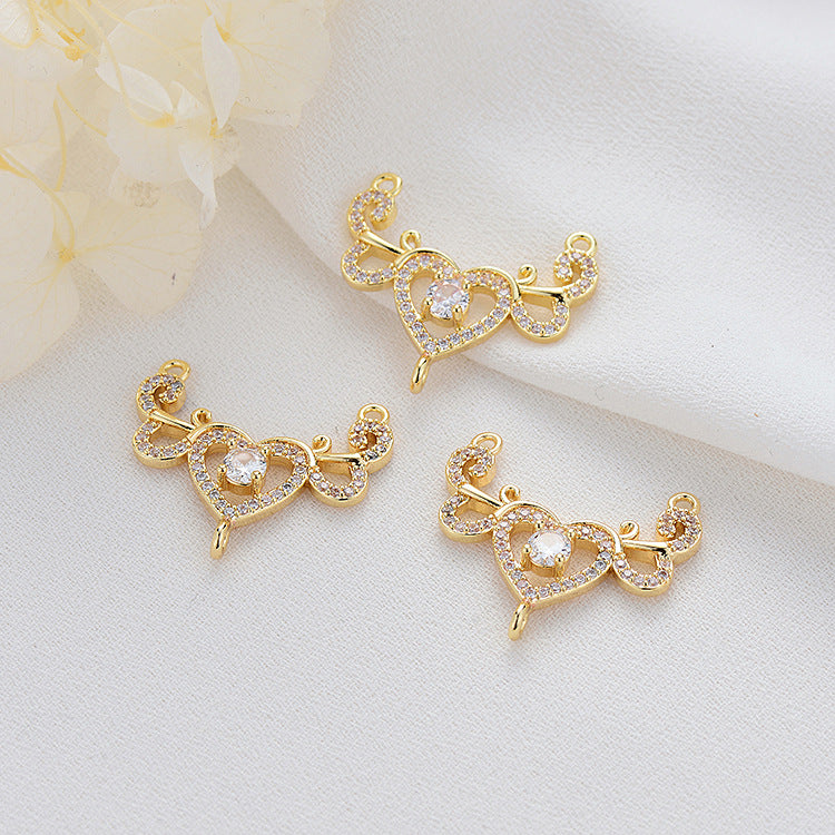 2 Herz-Kreis-Charm-Anhänger mit Strass verziert, 14K GF, halbgebohrte Perle, Rohling