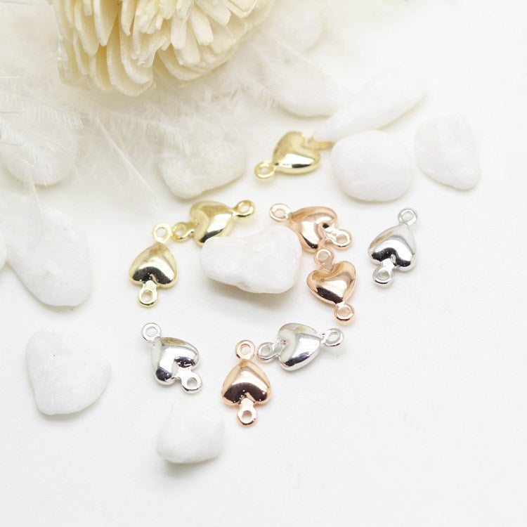 100 connecteur de charme minuscule coeur brillant à double boucle 14K GF
