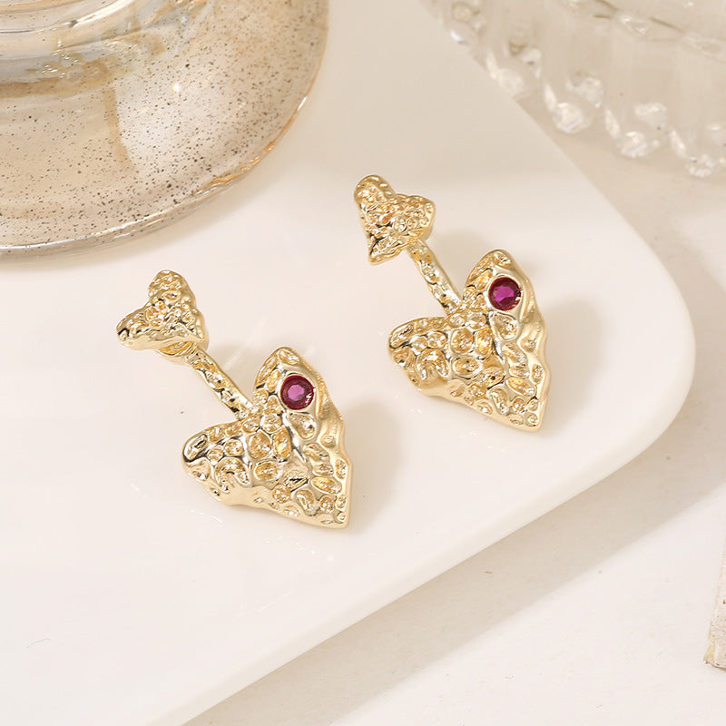 4 Melting Heart Arrow Stud Earrings 14K GF Rhinestone Embellished Earing