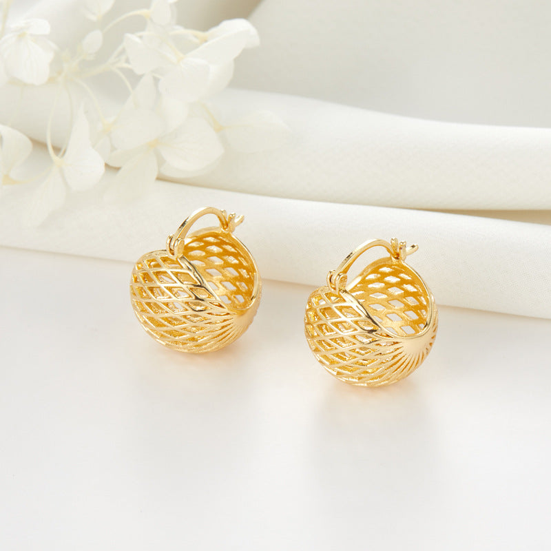 4 hohle Weste-Korb-Creolen, 14-karätige GF-Ohrringe