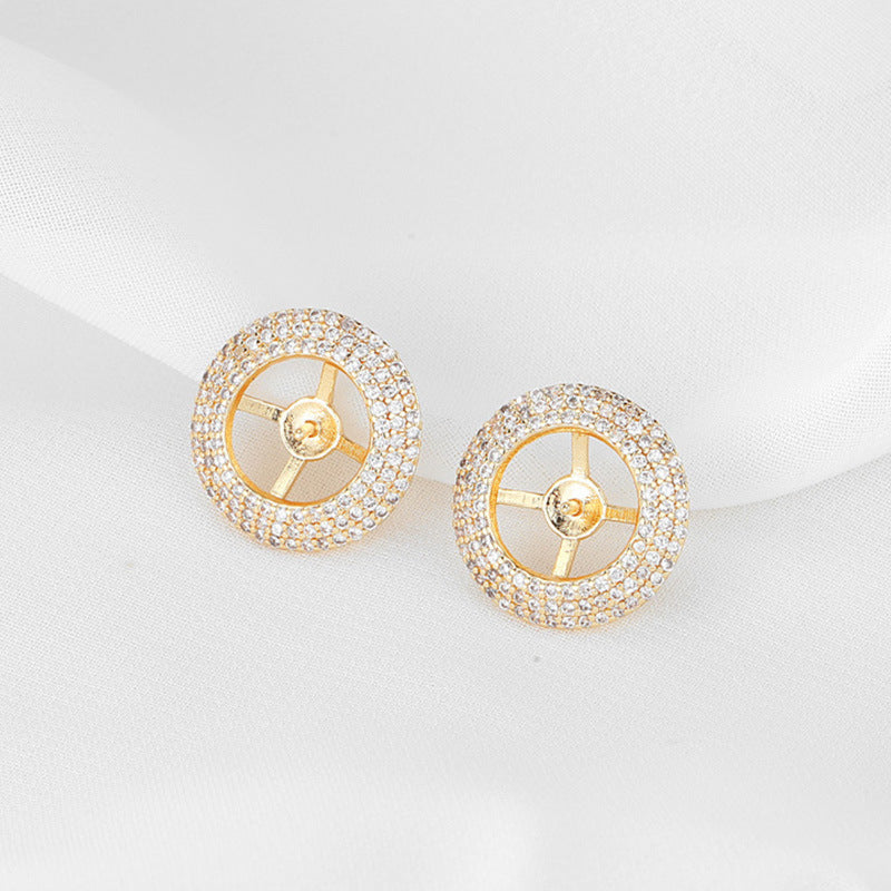 4 boucles d'oreilles rondes avec nœud papillon, ornées de strass, 14K GF, boucles d'oreilles à moitié percées, perle vierge