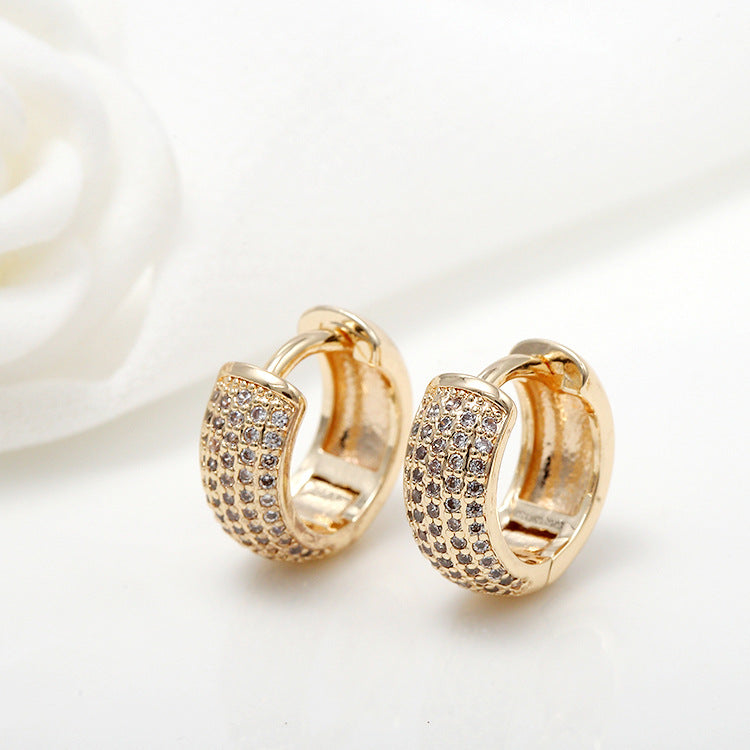 4 Chunky Round Hoop Earrings with Loop Rhinestone Embellished 14K GF Earing