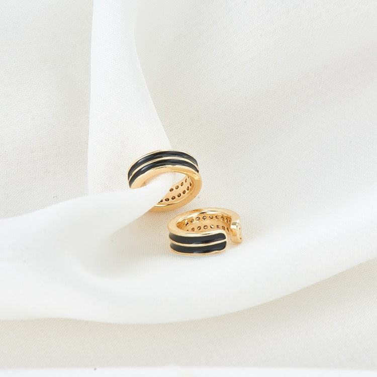 4 Round Circle Earcuff Ear Cuffs Climber No Piercing Earring Enamel Epoxy Rhinestone Embellished 14K GF Earing