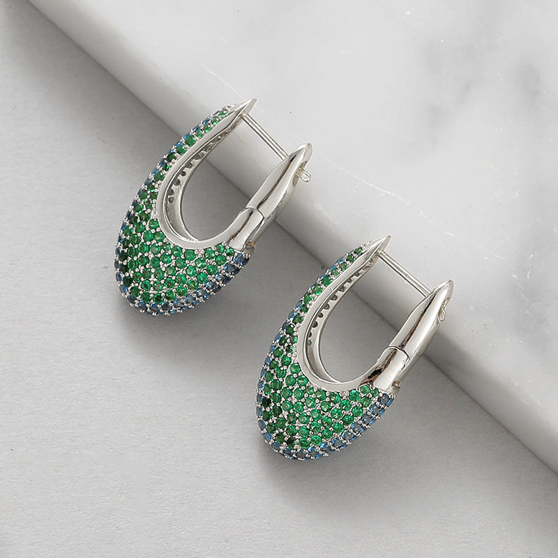 4 boucles d'oreilles créoles ovales ornées de strass 14K GF Earing