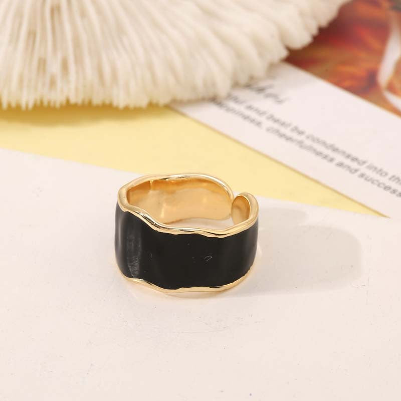 2 Open Circle Wave Statement Ring Enamel Epoxy 14K GF