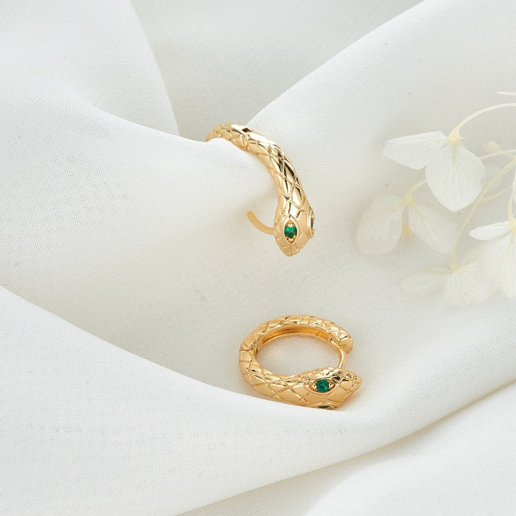 4 Snake Circle Hoop Earrings Rhinestone Embellished 14K GF Earing