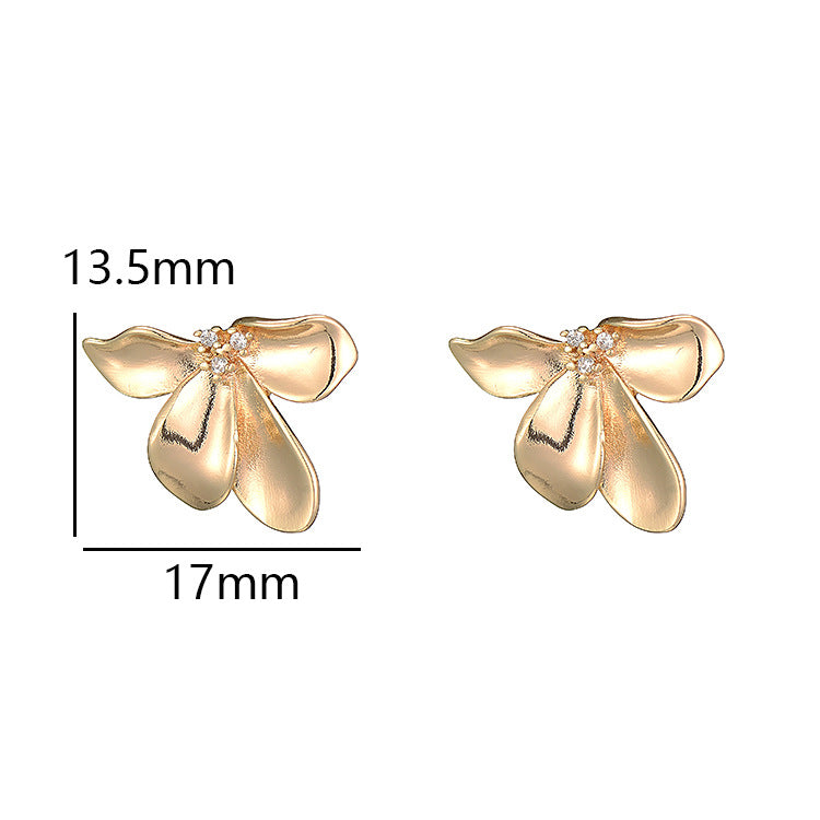 4 Ohrstecker mit Halbblumen-Schleife, 14 K GF, mit Strasssteinen verziert
