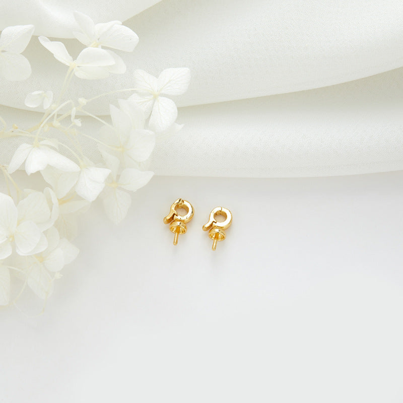 2 Crown Bead Buckle Charm Pendant 14K GF Half Drilled Pearl Bead Blank