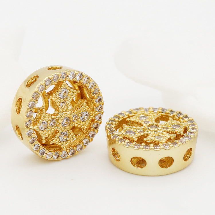 2 multi-trous croix creuse plate ronde perle charme strass embelli 14K GF charme perles entretoise