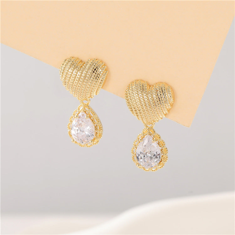Boucles d'oreilles à tige en forme de cœur et d'étoile de lune, 4 pièces, ornées de strass 14K GF