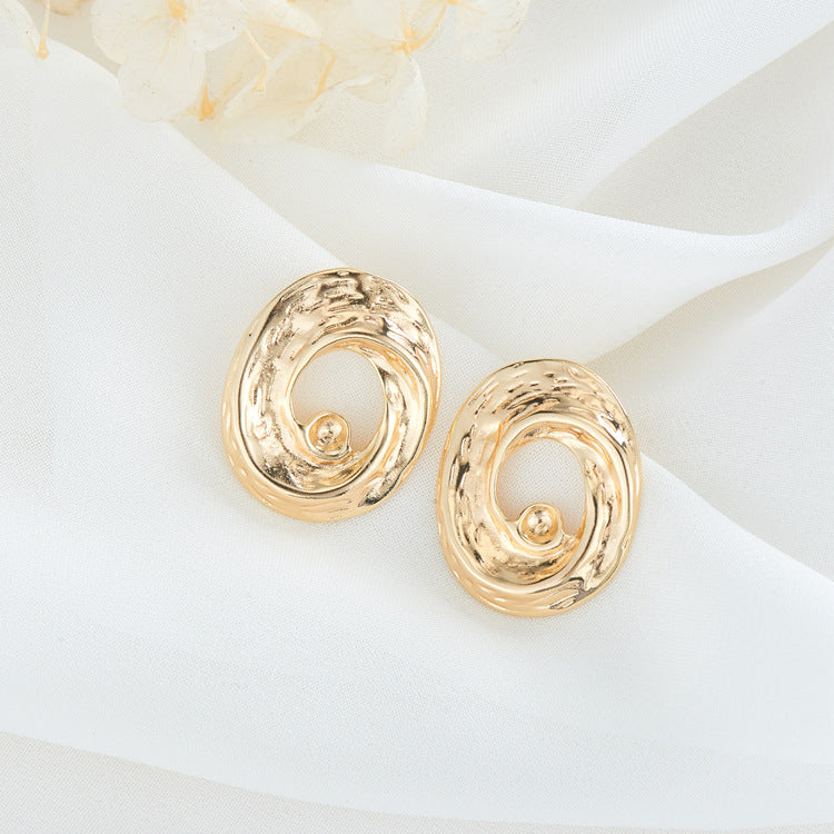 4 Oval Pearl Melting Spiral Stud Earrings 14K GF Earing