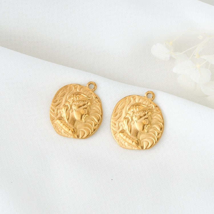 Pendentif à breloque pièce de monnaie 2 portraits 14K GF