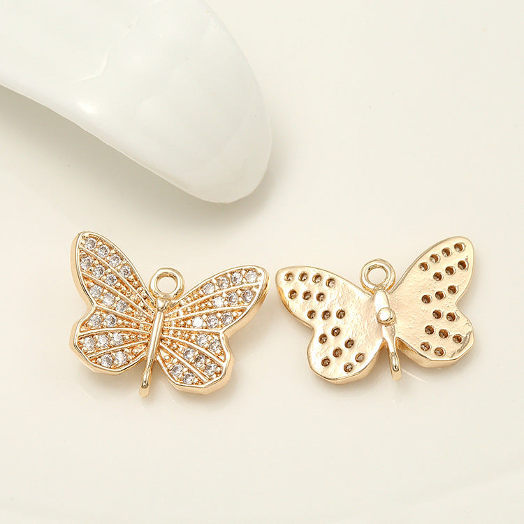 2 Star Floral Butterfly Charm Pendant Rhinestone Embellished 14K GF