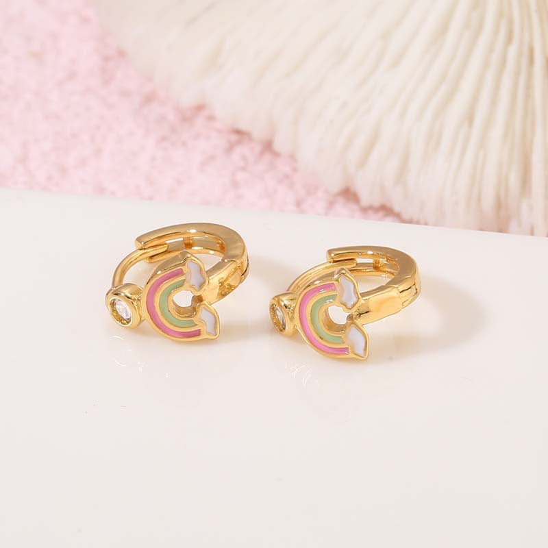4 boucles d'oreilles arc-en-ciel en émail époxy strass embellies 14K GF Earing