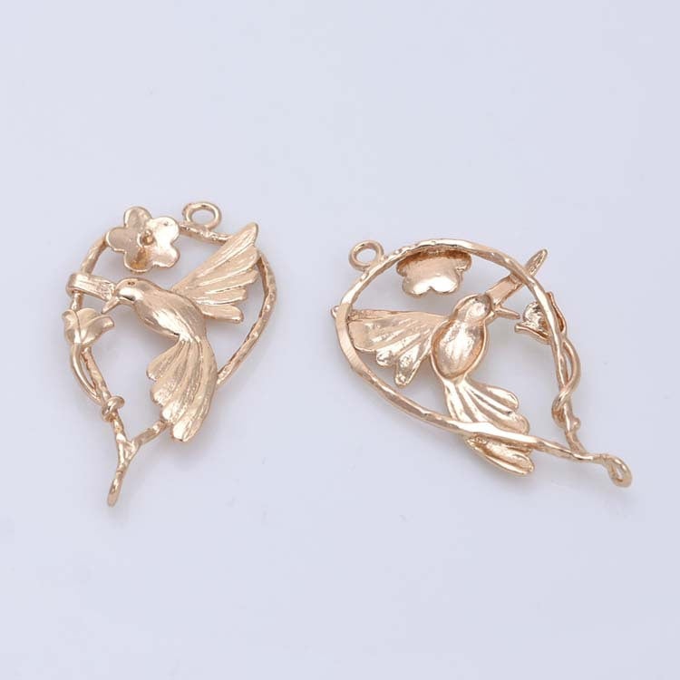 20 connecteur de charme d'oiseau de vigne florale à double boucle 14K GF