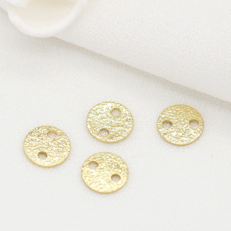 10 Double Holed Frosted Round Disc Piece Charm Connector 14K GF