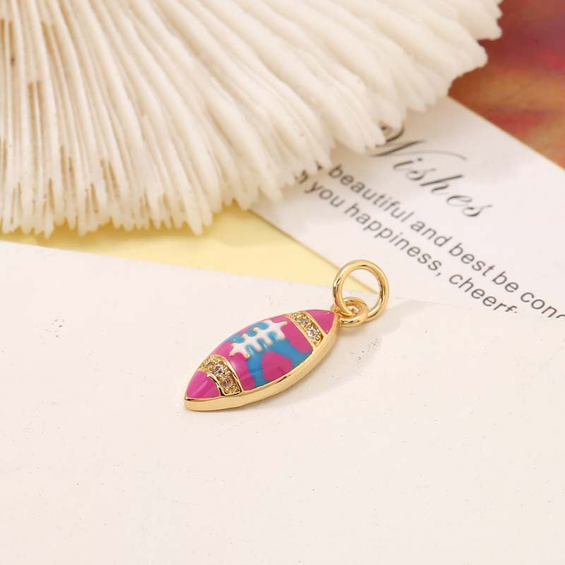 2 pendentif de charme de boule de casque de football américain émail époxy 14K GF strass embelli