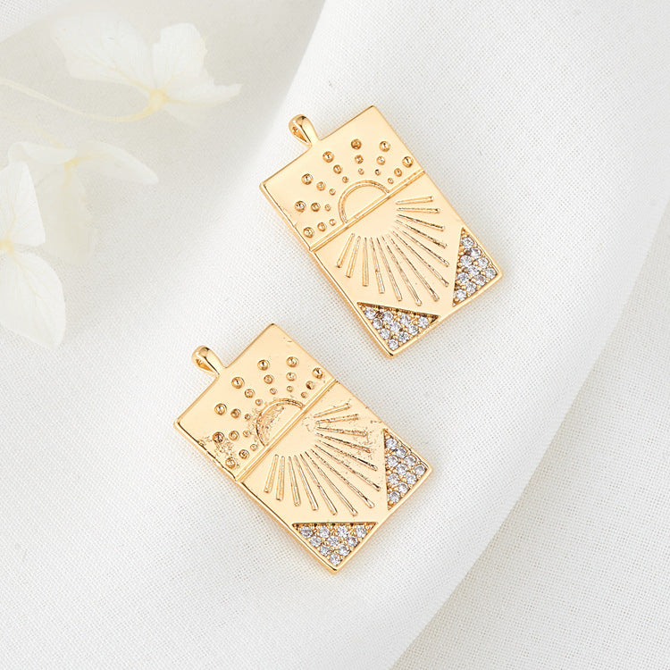 2 Tiny Sun Star Tarot Piece Charm Pendant Rhinestone Embellished 14K GF
