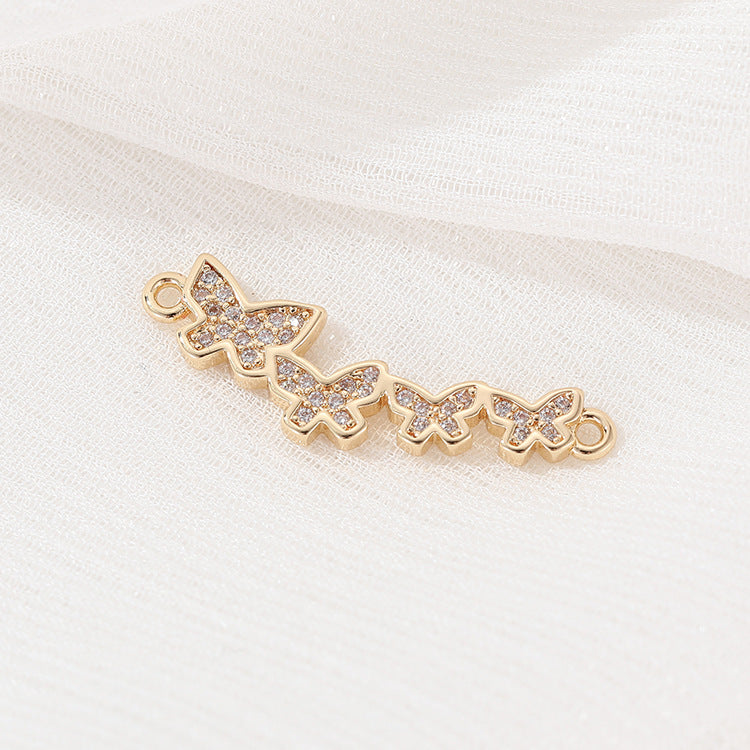 2 Floral Moon Butterfly Bar Charm Pendant Rhinestone Embellished 14K GF