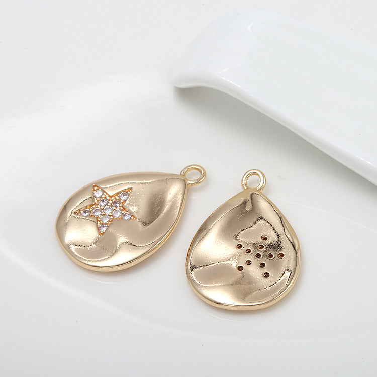 2 Star Waterdrop Charm Pendant Rhinestone Embellished 14K GF