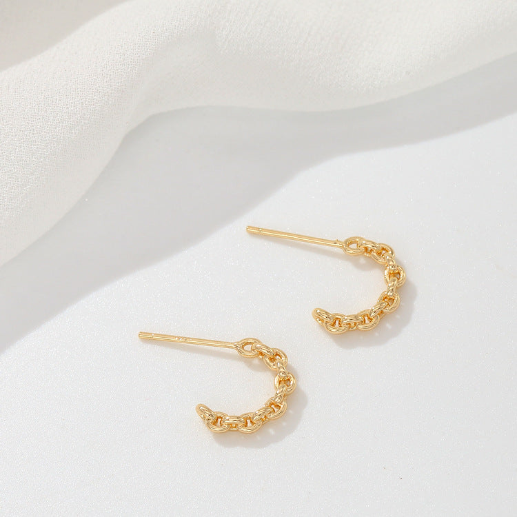 4 boucles d'oreilles à tige en chaîne torsadée semi-circulaire 14K GF Earing