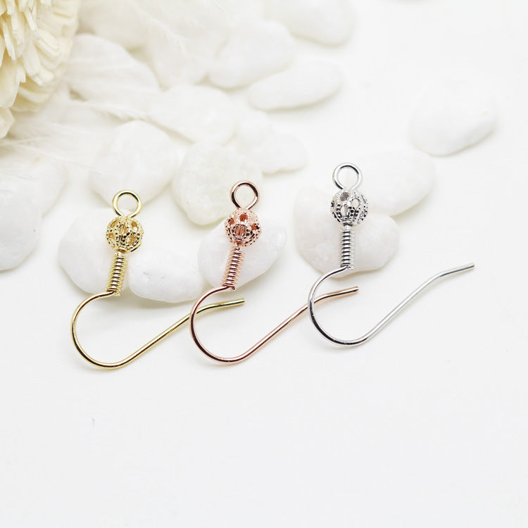 200 boucles d'oreilles à crochet à ressort uni et perles creuses, 14K GF