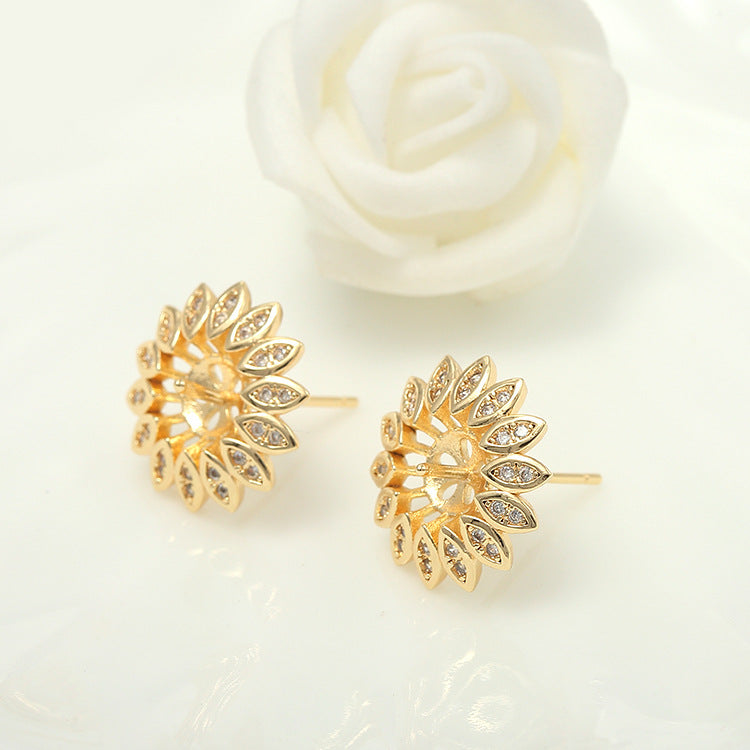 4 Dreieck-Kreis-Blumen-Ohrstecker, Strassverzierung, 14K GF-Ohrring, halbgebohrte Perle, Rohling