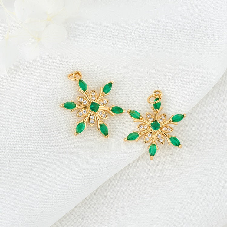 2 pendentif à breloque florale flocon de neige orné de strass 14K GF