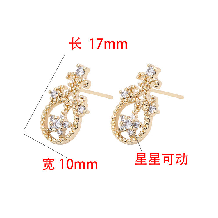 4 boucles d'oreilles à tige en forme d'étoile florale, ornées de strass 14 carats GF