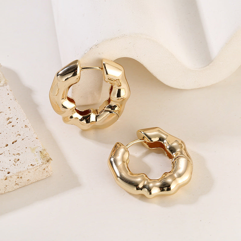 4 Chunky Hammered Piece Round Circle Hoop Earring 14K GF Earing