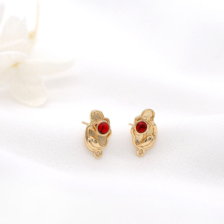 4 Cloud Stud Earrings with Loop Turquoise Embellished 14K GF Earing