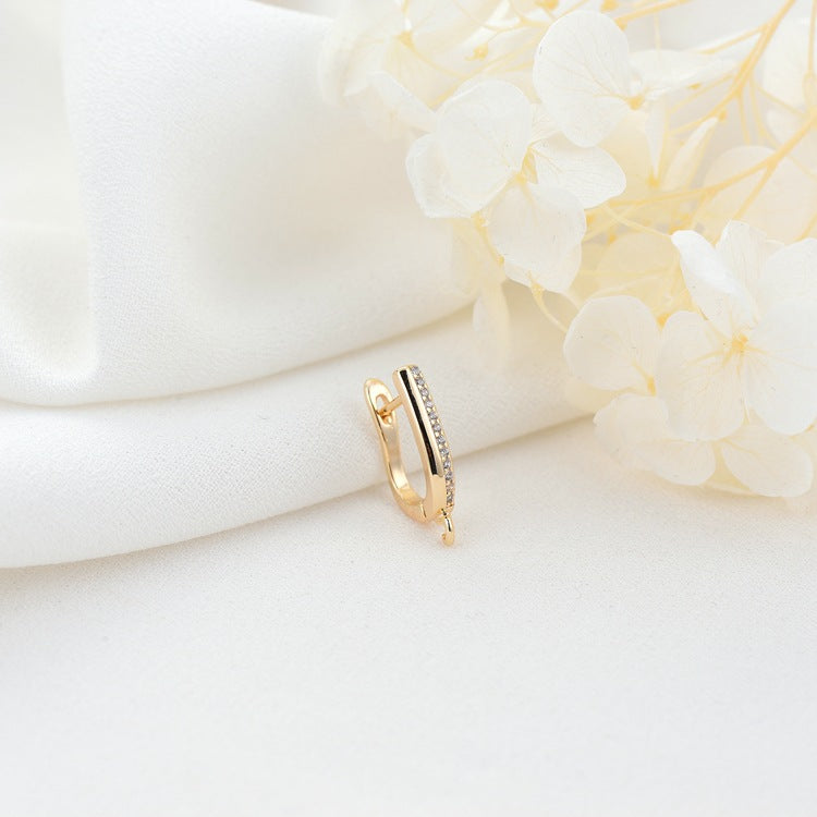 4 Oblong Hoop Earrings with Loop Rhinestone Embellished 14K GF Earing