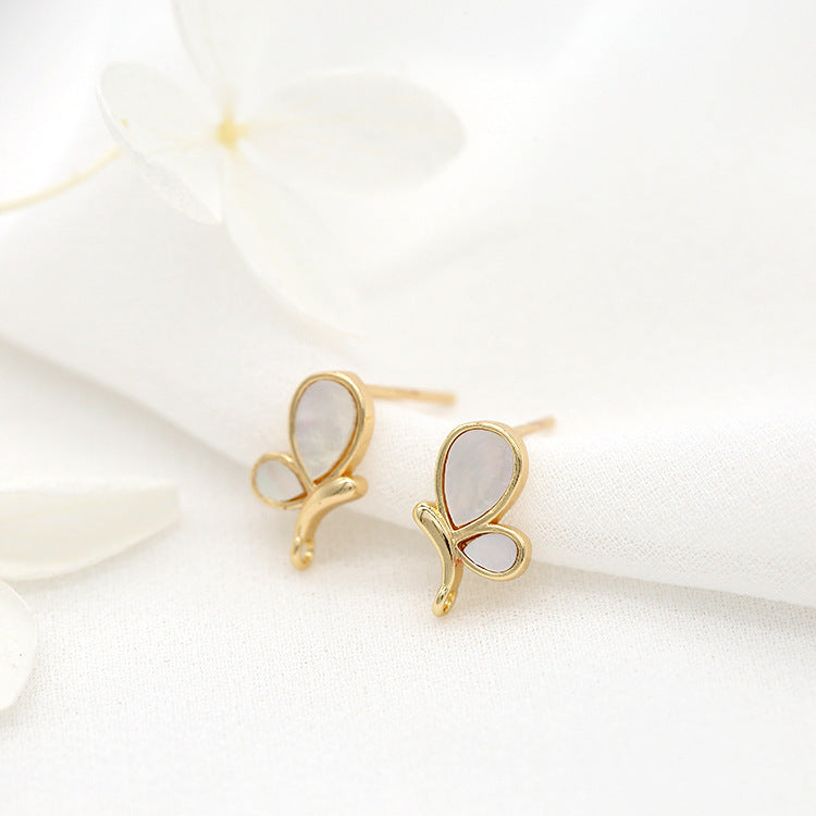 2 Butterfly Charm Pendant Stud Earrings Shell Rhinestone Embellished 14K GF