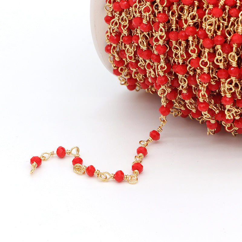 Chaîne de charme de perles à facettes de 2 mètres, ornée de strass 14K GF