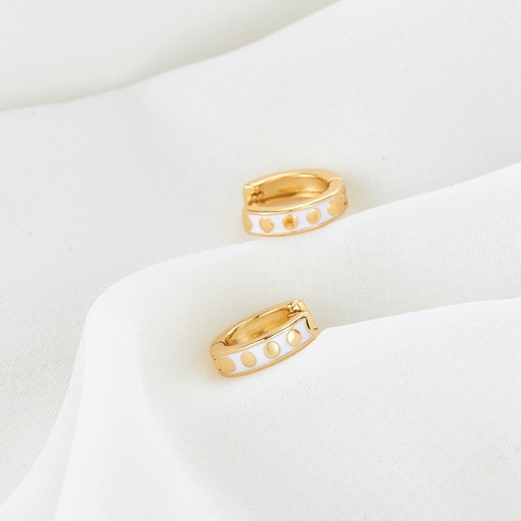 4 Round Dot Hoop Earrings Enamel Epoxy 14K GF Earing