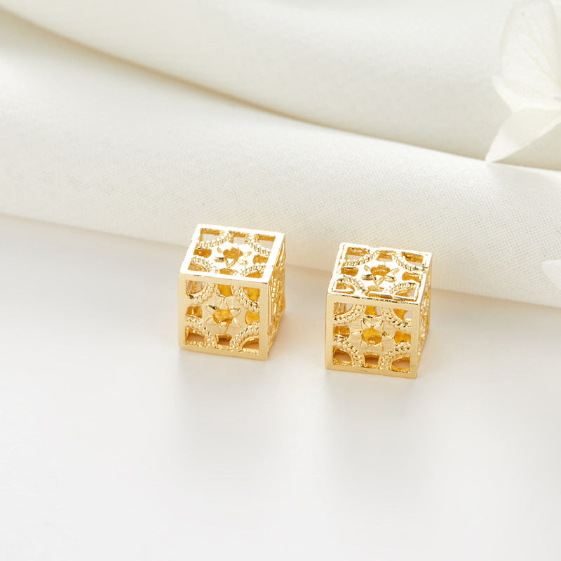 10 minuscules coeurs floraux creux cube perle 14K GF charme perlage entretoise