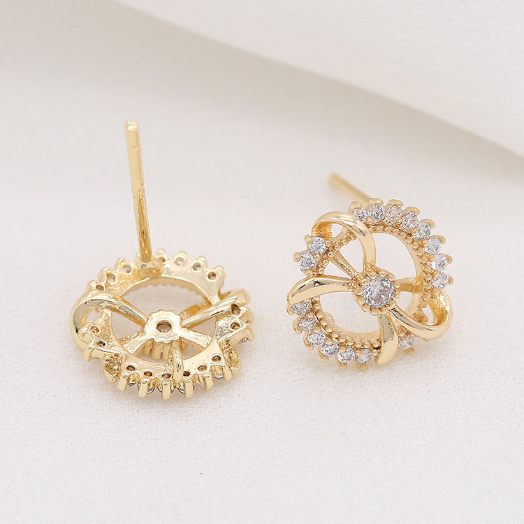 4 florale Kreis-Ohrstecker, Strassverzierung, 14K GF-Ohrring, halbgebohrte Perle, Rohling