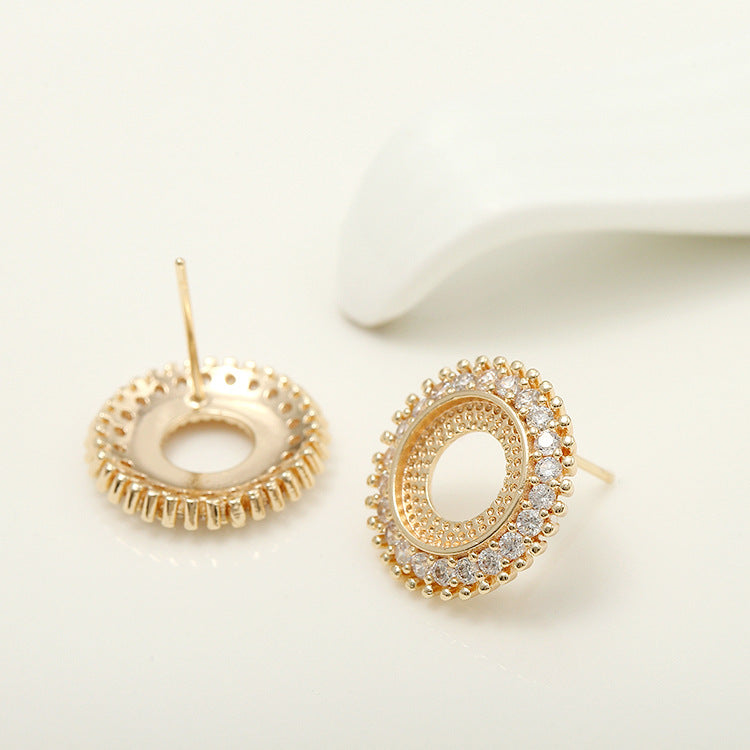 4 boucles d'oreilles à tige en forme de trèfle floral, ornées de strass, 14 carats GF, à moitié percées, perle vierge