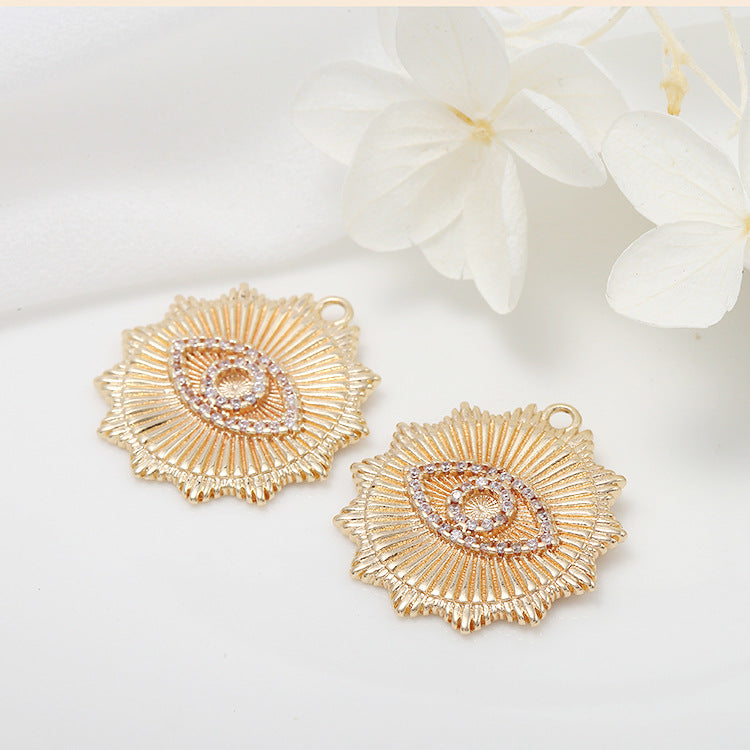 Pendentif à breloque soleil à 2 yeux orné de strass 14K GF