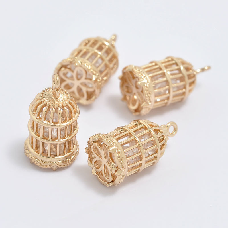 20 pendentif à breloque cage à oiseaux orné de strass 14K GF