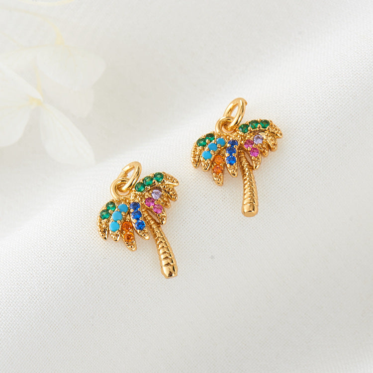 2 Butterfly Bee Coconut Tree Smile Face Charm Pendant Enamel Epoxy 14K GF Rhinestone Embellished