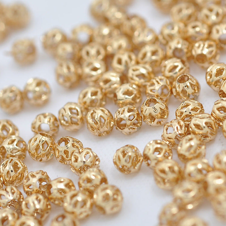 100 perles rondes creuses 14K GF, breloque en cuivre, entretoise de perles