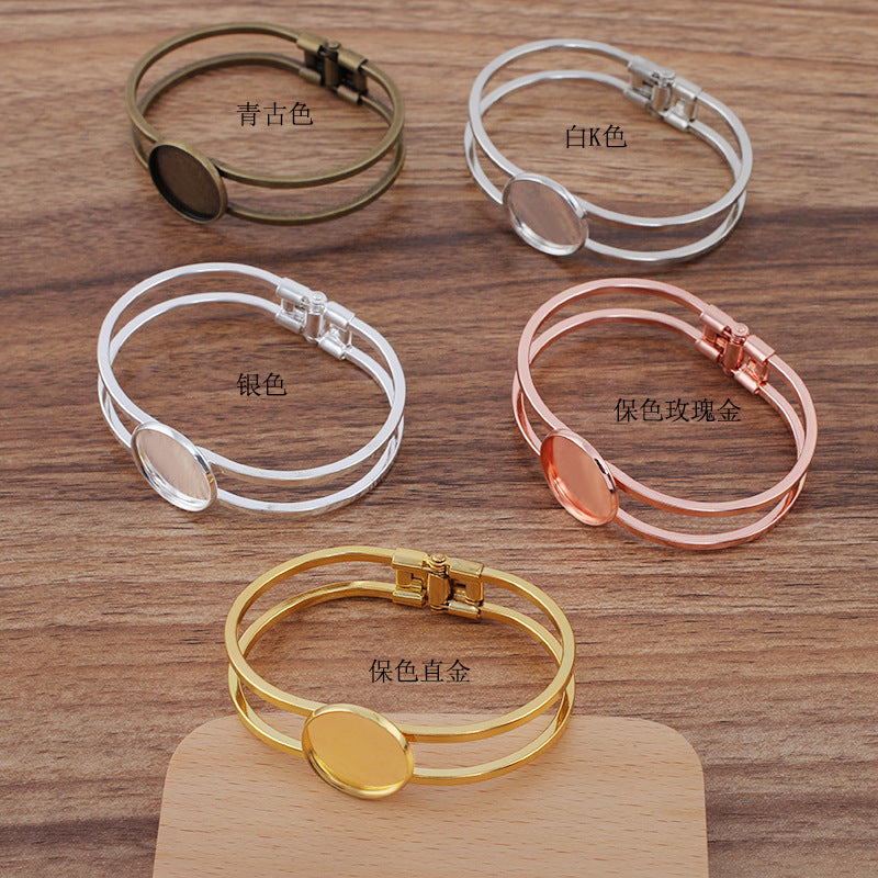 5 Plain Edge Bezel Cup Two Row Openable Bangle 18KGP 20mm 25mm Round Cabochon Blank Base Gemstone Piece Setting