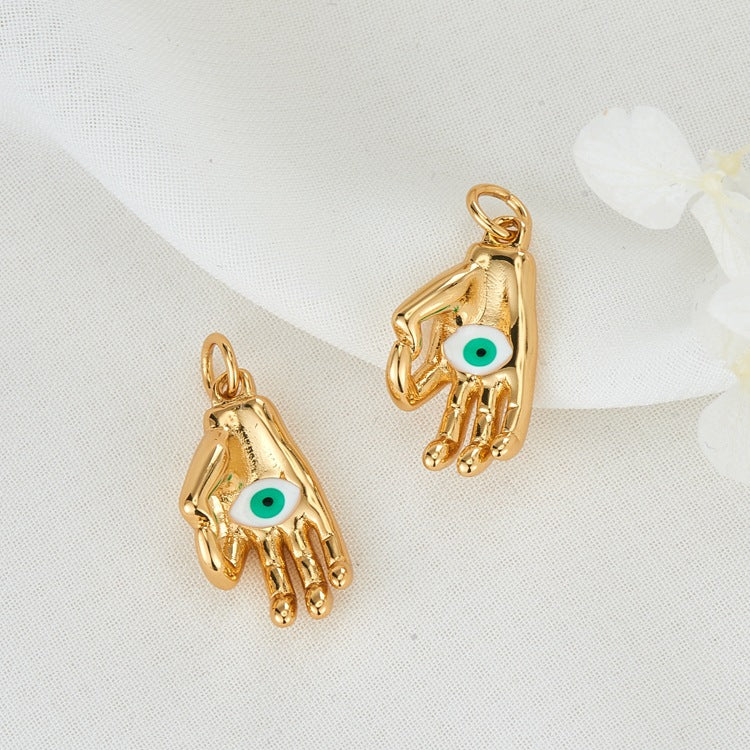 2 Evil Eye on OK Hand Charm Pendant Enamel Epoxy 14K GF