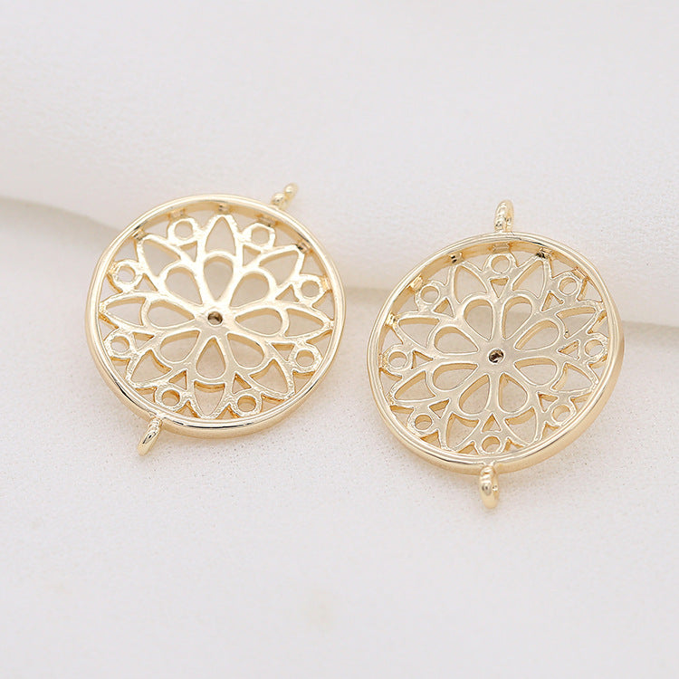 10 doppelt geschlungene, runde, hohle, florale Charm-Verbindungsstücke mit Strassverzierung aus 14-karätigem GF