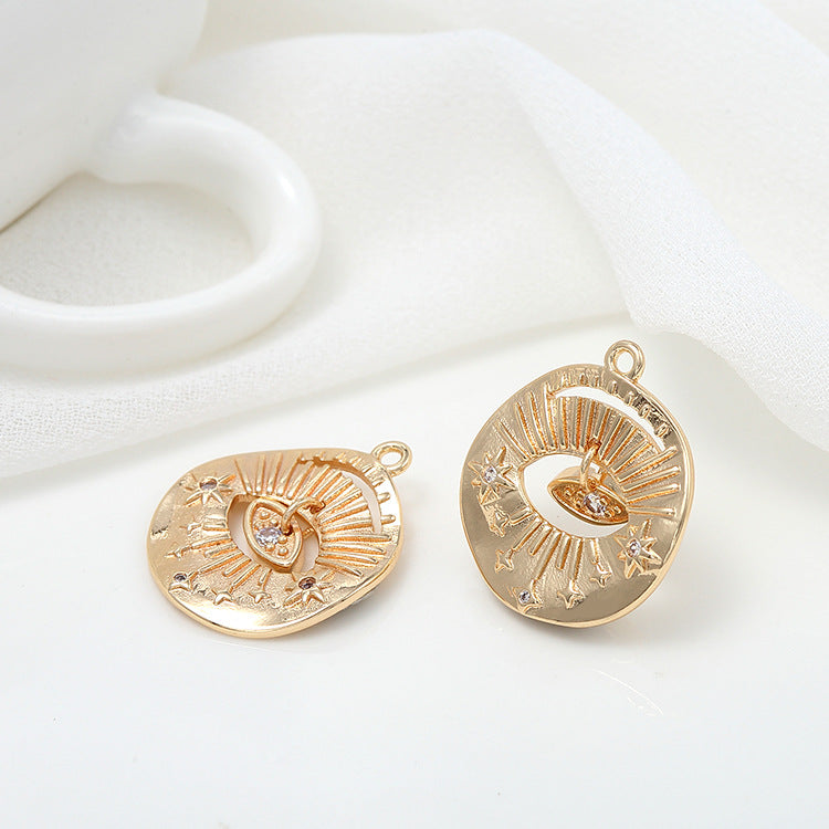 Pendentif à breloque soleil étoile à 2 yeux orné de strass 14K GF